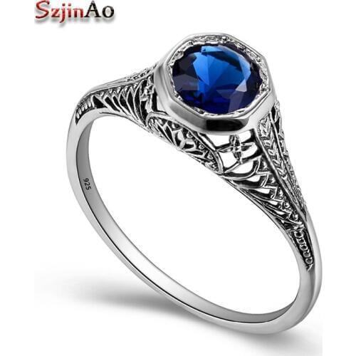 Szjinao Real 925 Silver Rings Round Sapphrie 2017 New Sterling Silver Couple Rings for Women Fine-Costume-Jewelry JL272
