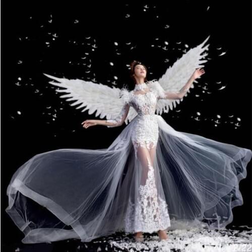 Beautiful white angel feather wings Fashion feather accessories Wedding photo shoot Magazine shooting props
