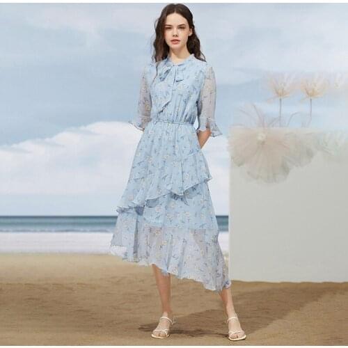 Summer Dress Female Flowers Casual Womens Dresses Short Sleeve Woman Beach Dress Ruffles Asymmetrical Summer Dress Woman 2021