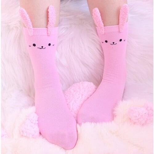 Cute Lolita Stereo Rabbit Ears Spring Autumn Kawaii Young Girl Cartoon Cotton Middle Stockings Leg Socks