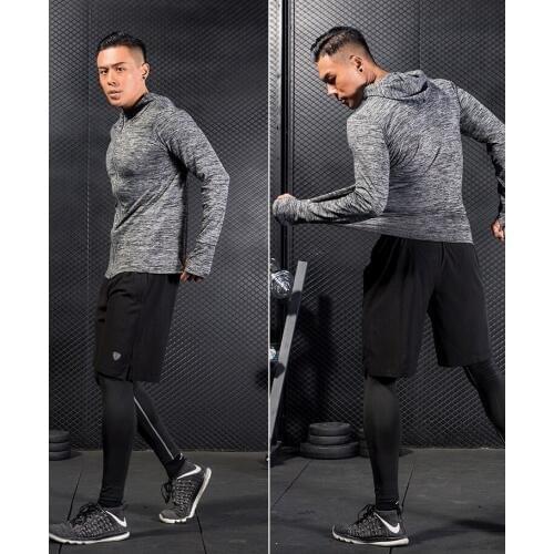 2019 New Arrival Men Jacket Tight Flexible Long Sleeves Fitness Hooded Jackets M-XXXL Large Code Male Outdoor Sportswear