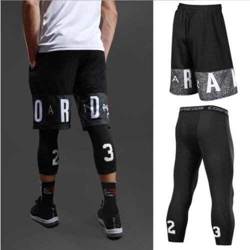 Men Student Basketball Sets Sport Gym QUICK-DRY Workout Board Shorts + Tights For Male Soccer Exercise Hiking Running Fitness