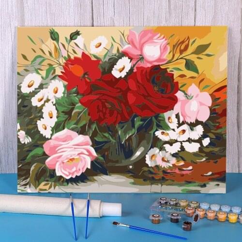 Flowers Adults DIY Painting By Numbers Kit Acrylic Paints 50*70 Oil Painting Handmade Kids Drawing