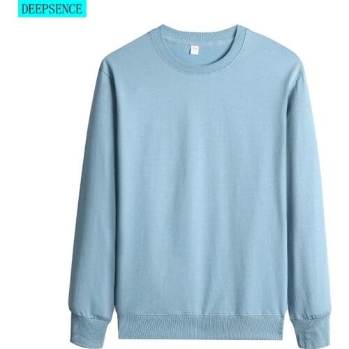 Spring New Big Mens Solid Color Long-Sleeved Shirt Round Neck Casual and Comfortable Slim Cotton Long-Sleeved Men