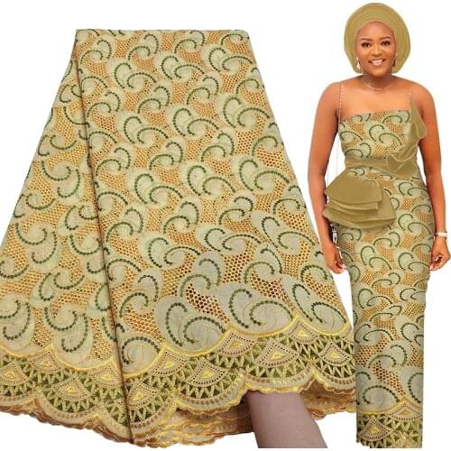 Fabricbob 2021 Latest Dubai Fabric 100 % Cotton Voile Lace Swiss Party Borer Embroidery 2.5 Yards African Lace Fabric