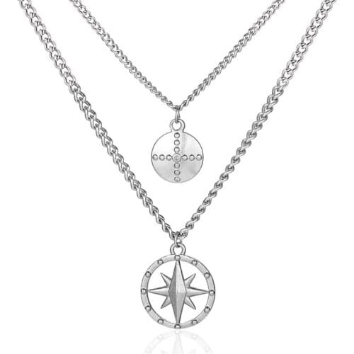 New European And American Fashion Brand Retro Jin Dian Minimalist Roman Double Hip Hop Street Necklace Mens Fashion Pendant