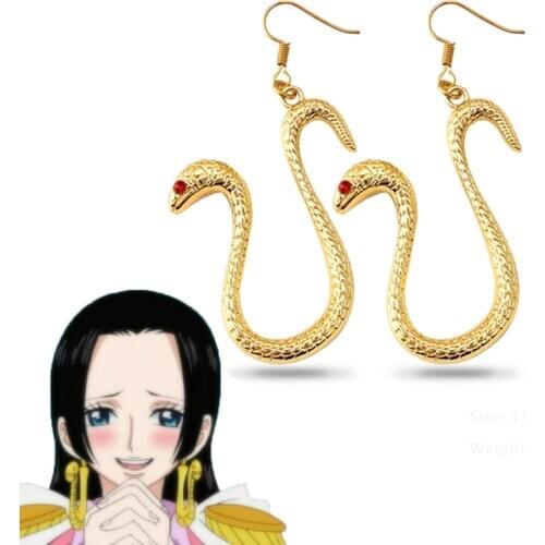 One Piece Cosplay Boa Hancock Snake Hankok Gold Earrings Pendant Drop Earrings For Women Men Jewelry Gifts