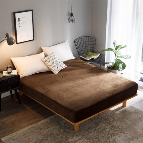 Solid Color Flannel Bed Sheets Winter Warm Plush Fitted Sheet Soft Mink Cashmere Bed Linen Mattress Cover Elastic Bedspread