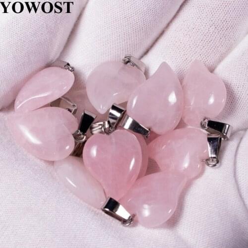 Wholesale 10Pcs/Lot Natural Stone Rose Quartz Pendants Crooked Heart Shape Dangle Beads Women jewelry QV0094