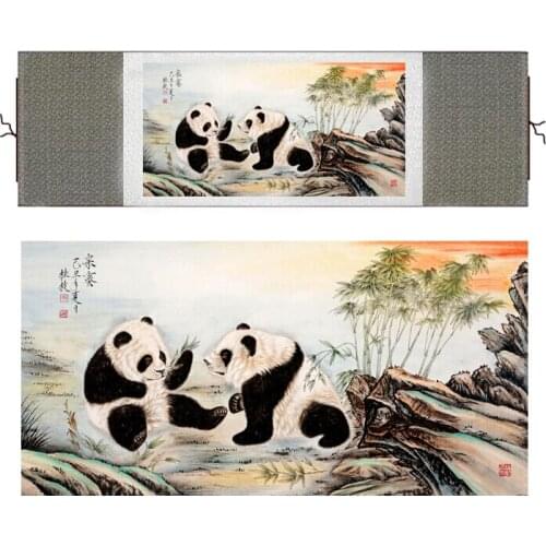 Panda painting traditional Chinese Art Painting silk scroll panda art painting panda picture