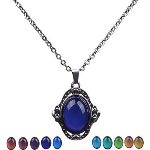 Royal Vintage Style Emotion Color Change Mood Pendant Exquisite Oval Pendant Jewelry Stainless Steel Chain Necklace Jewelry