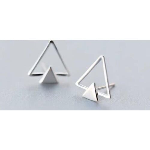 Silver Plated Simple Hollow Triangle Geometric Stud Earrings for Womens Elegant Wedding Handmade Jewelry Accessories