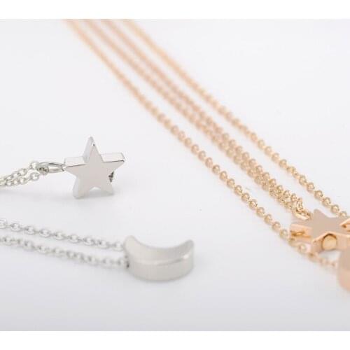 Simple Design Multilayer Chain Crescent Choker Necklaces Fashion Jewelry Gold Color Moon Star Pendant Necklace