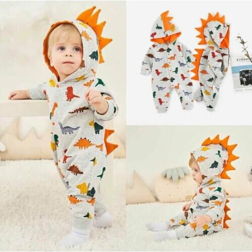 Pudcoco US Stock 0-24M Infant Baby Boy Girls Autumn Clothes Girl Print Dinosaur Hooded Romper Autumn Winter Hooded Clothes Top