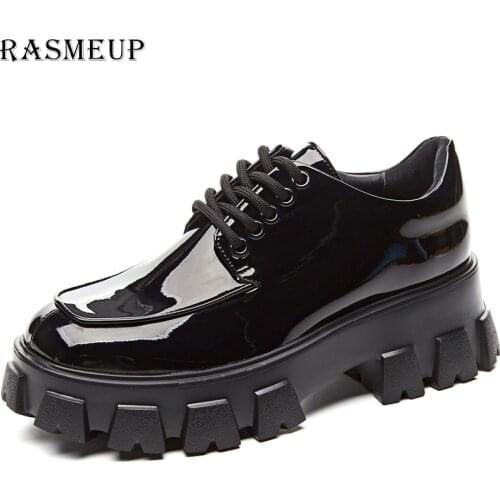 RASMEUP Patent leather Women Fat Platform sneakers 2019 fashion Womens Chunky Trainers Casual Women Shoes Ladies Footwear Black