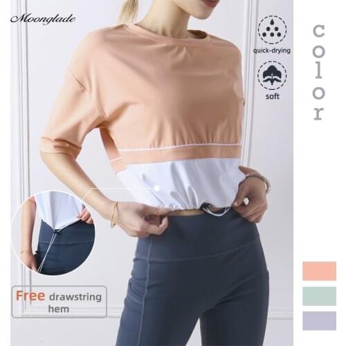 Moonglade Yoga Shirts Women Short Sleeve Loose Gym Tops Fitness Running Workout 2021 Style Summer Sports Wear Leisure
