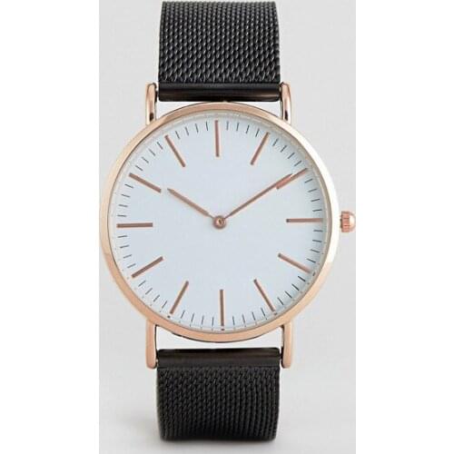 Steel Mesh Watches Rose Gold Case Black Mesh Strap