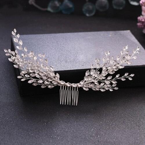 Floralbride New Handmade Alloy Clear Crystal Rhinestones Wedding Hair Comb Bridal Headpieces Hair Accessories Women Jewelry