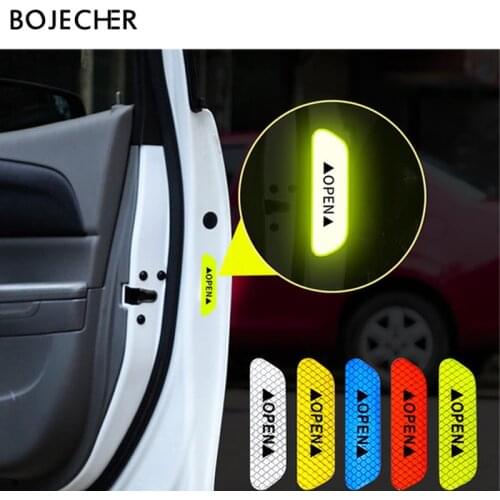4Pcs Car Door OPEN Sign Safety Stickers Warning Mark Reflective Strip Auto Accessories Exterior waterproof Reflective Tape