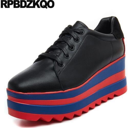 Square toe high heels white 3 inch pumps catwalk platform shoes fashion 2019 genuine leather creepers black korean ladies oxford