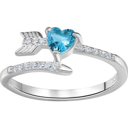 Hainon Unique Arrow And Heart Promise Love Ring Blue Zircon Wedding Rings For Women Luxury Birthstone Jewelry 2019 New Arrival