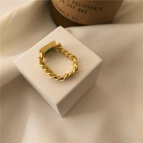 Green Gem Stone Brass Chain Ring Opening Adjustable Ring Fashion Personality Womens Wedding Party Wedding Ring lovers gift