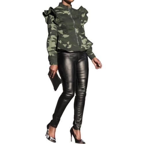 2019 New Camouflage Women Zip Jacket Pleated Casual Long Sleeve O-Neck Camouflage Street Wear Jacket Hot Sale