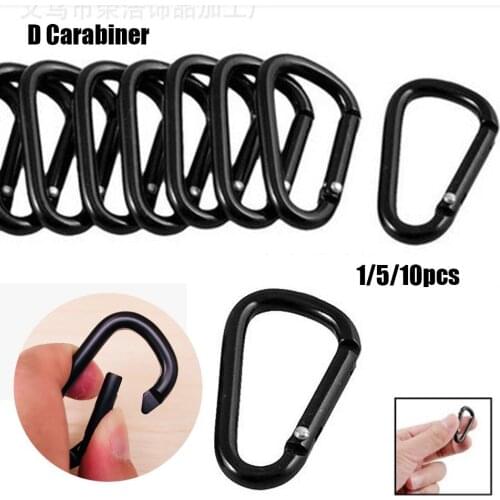 1/5/10pcs Black Aluminum Carabiner D-Ring Key Chain Clip Camping Keyring Snap Hook Outdoor Travel Kit