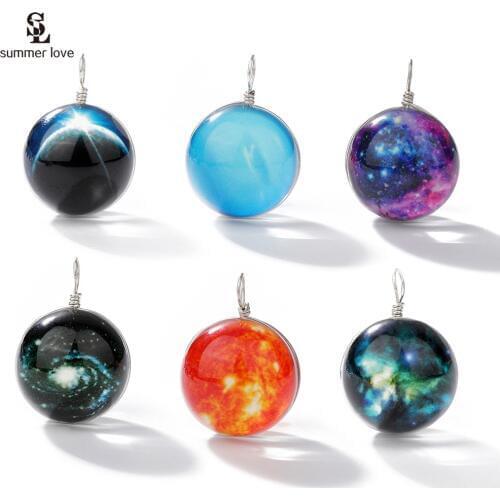 10pcs Bulk Luminous Cabochon Glass Ball Charms for Diy Jewelry Making Colorful Glowing In The Dark Planet Pendant Fit Necklace