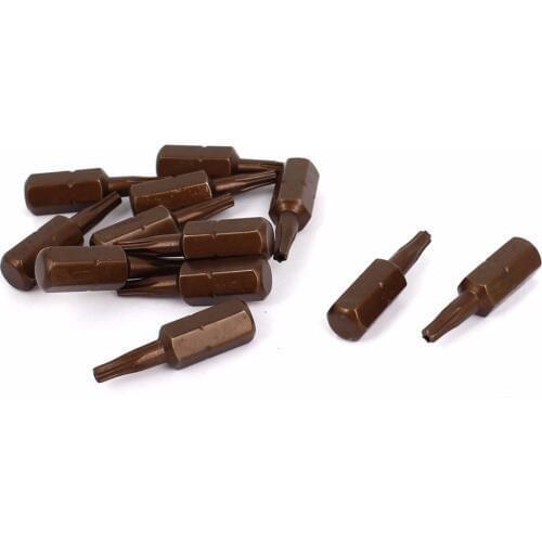 UXCELL 12 Pcs 25mm Length 1/4" Hex Shank Magnetic T10 Torx Security Screwdriver Bits Brown High Quantity