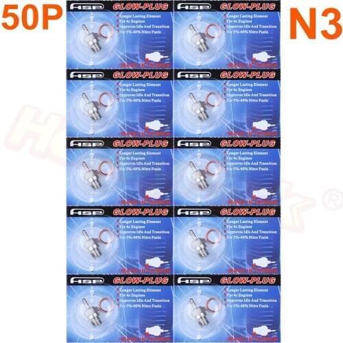 50pcs Spur Duty Hot Glow Plugs N3 #3 Spark Plug For Nitro Engine Parts For 1/8 1/10 Traxxas HSP Himoto HPI Redcat RC Car 70117