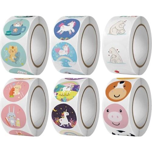 500 Pcs/roll 1inch Stickers Gift Package Seal Labels Cute Cartoon Animal Design Diary Scrapbooking Stickers Decorations