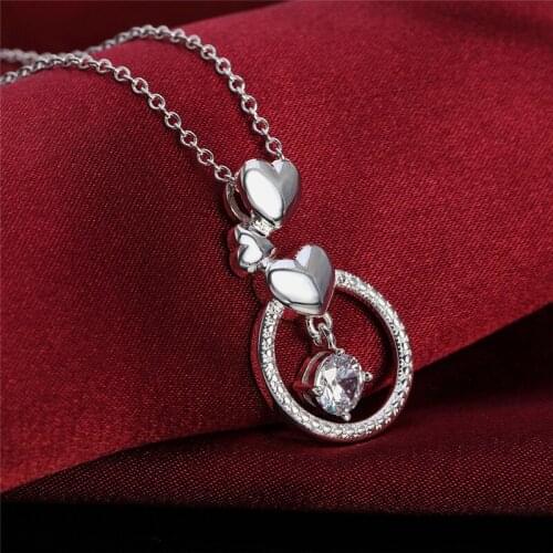 925 Sterling Silver Fashion Heart Pendant Round AAA Zircon Necklace For Women Wedding Birthday Gifts Jewelry