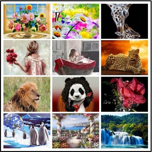 Diamond Painting Still Life Giraffe Little Daisy Cartoon Little Girl Panda Lion Leopard Penguin Red Rose Landscape Scenery Decor