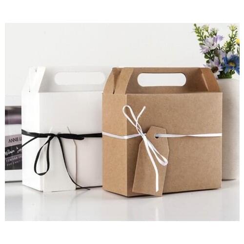 White and Brown Kraft Paper Box Large Gift Box Packaging Candy Tote Bag Wedding Party Favors Boxes Anniversary Valentines Day