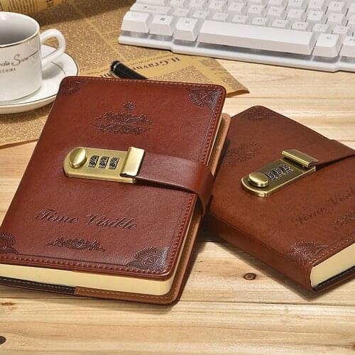 1PC leathre Cover Diary Notebook Journal Notepad With Code Lock Secret Book European Luxury business affairs B6 Lock Notebook