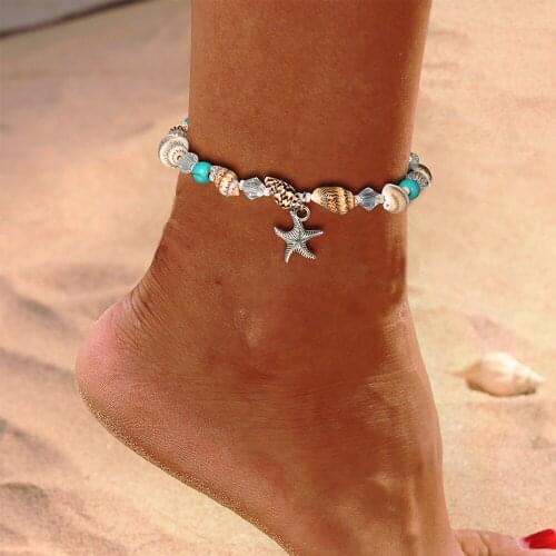Trendy Bohemian Anklets Green Blue Color Star Fish Anklet Women Beach Foot Jewelry Leg Chain Ankle Bracelets Foot Accessory