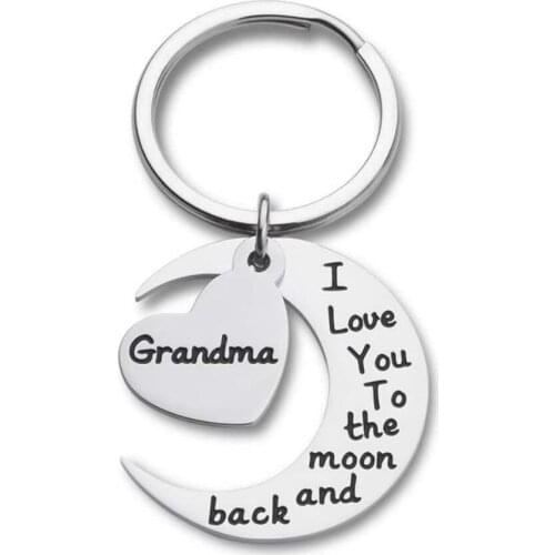 Grandma Grandmother Keychain Gift From Granddaughter Grandson Grandchild I Love You To The Moon and Back Wedding Gifts Keyring