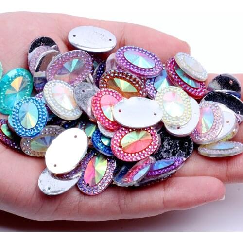 Resin Rhinestones Cabochon Beads Jewelry 13x18mm 40pcs Oval Flatback 2 Holes Sewing Beads DIY Crafts Sew On Garments Accessories
