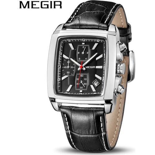 MEGIR Official Quartz Men Watch Genuine Leather Watches Clock Men Chronograph Watch Relogio Masculino for Man Male Students 2028