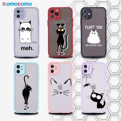 Cute Anime Black Cat Camera Lens Protection Phone Case For iPhone 11 12 Pro Max Mini XS XR X 7 8P Matte Shockproof Cover Funda