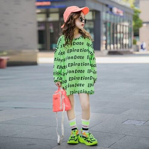 Kids Sport Dresses for Girls Cotton Letter Clothes Cartoon 2021 New Springs Teenage Loose Long Sleeve Dress 8 10 Years