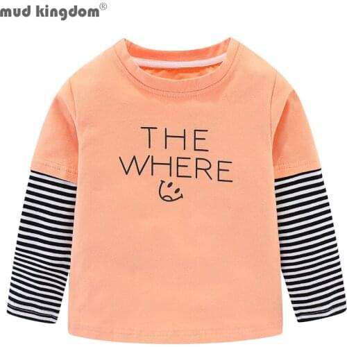 Mudkingdom Boys Girls T-Shirts Patchwork Striped Letter Dinosaur Bear Pattern Tops for Kids
