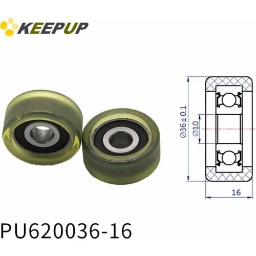 Diameter 36mm, PU polyurethane bearing ,Rubber coated soft pulley/Roller ,width 16mm