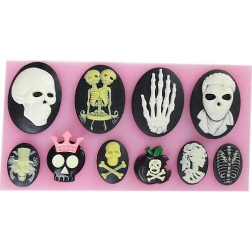DIY Skeleton Head Skull Silicone Mold Fondant Halloween Cake Decorating Pastry kitchen accessories for Baking Tools F0605