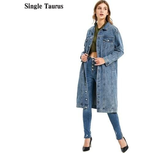 Winter Loose Long Length Jeans Jackets Women Long Sleeve Streetwear Boyfriend Style Chaquetas 2020 Denim Blue Abrigos Mujer