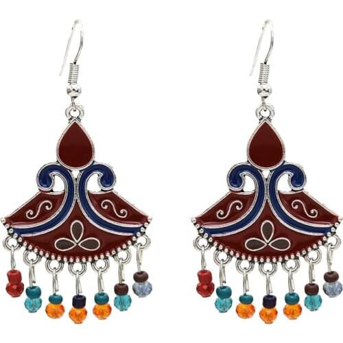 7 Colors Classic Retro Womens Gypsy Indian Earrings Boho Jewelry Ladies Vintage Acrylic Beaded Tassel Jhumka Earrings Tribal