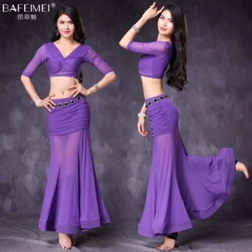 Lady Belly Dance Suit Female Belly Dancing Dress 2pcs Suit Sexy V Collar Dancing Suit Long Oriental Dance Costume D-0055