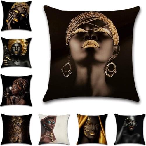 Portrait Black Golden Print Linen Cushion Cover Decorative Home Sofa Chair Car Seat Friend Kids Boy Bedroom Gift Pillowcase