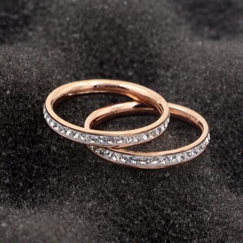Fashion Brand Stainless Steel Full Crystal Love Round Engagement Ring Rose Gold Color Women Party Wedding Gift